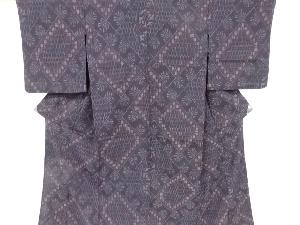 アンティーク　抽象模様織り出し手織り真綿小千谷紬単衣着物